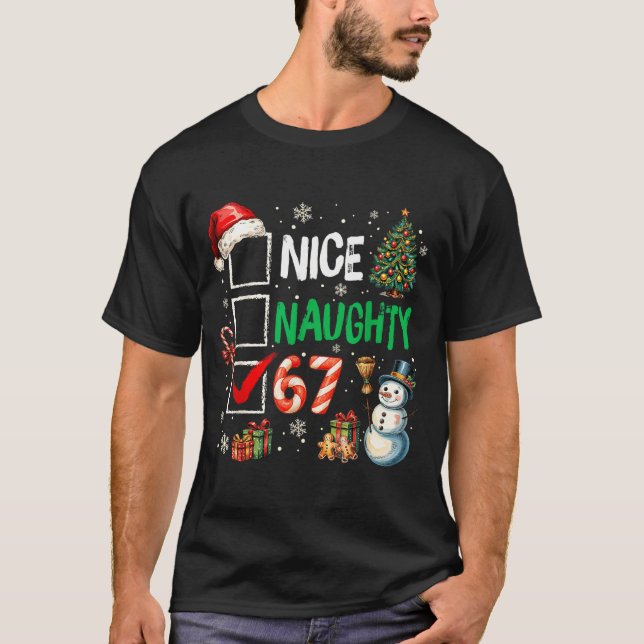 T-shirt Funny 6-7 Meme Nice Naughty 67 Christmas Brain Rot (Devant)