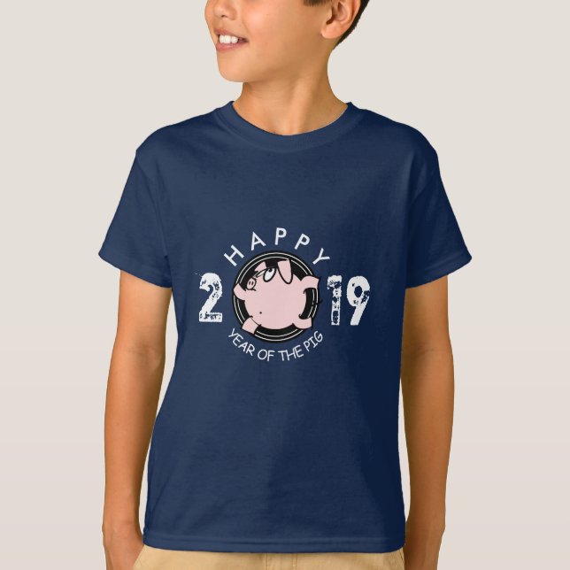 T-shirt Funny 6 Cartoon Pig Année personnalisée 2019 Kids  (Devant)