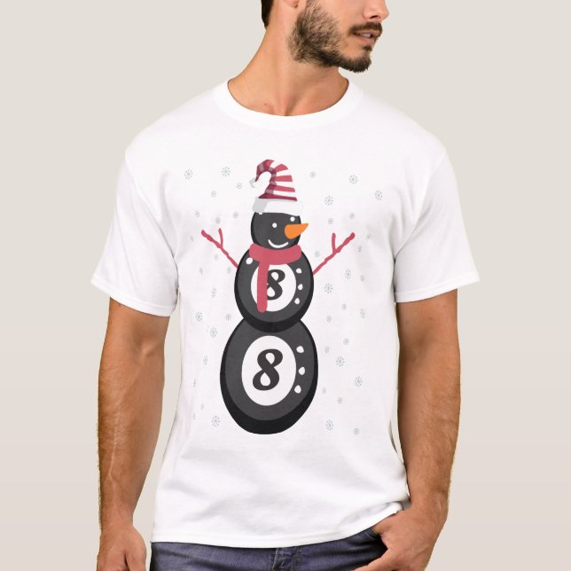 T-shirt Funny 8 Ball Pool Snowman Christmas New Year Gift (Devant)