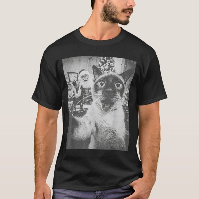 T-shirt Funny Ai Siamese Cat Selfie With Santa Claus Chris (Devant)