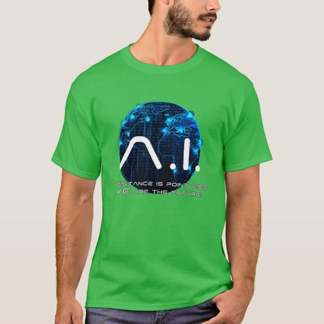 T-shirt Funny AI Singularité Conspiracyheory Machine girl (Devant)