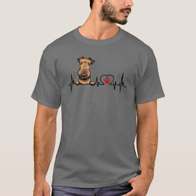 T-shirt Funny Airedale Amoureux des chiens Heartbeat (Devant)