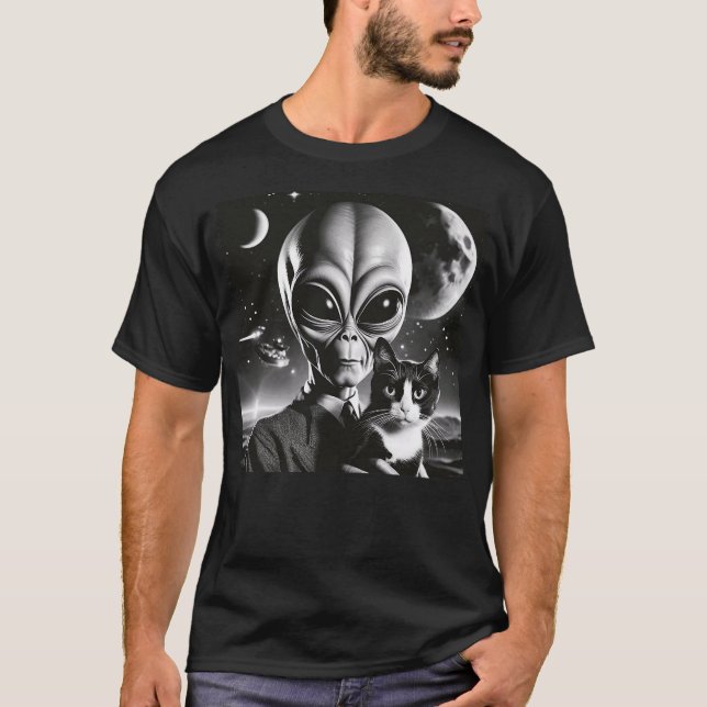 T-shirt Funny Alien and Cat UFO Outer Space Cat Lover Kitt (Devant)