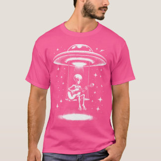 T-shirt Funny Alien Playing Acoustic Guitar Rock And Roll 