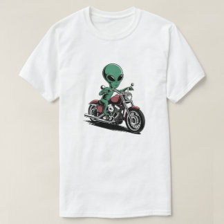 T-shirt Funny Alien Riding Motorcycle