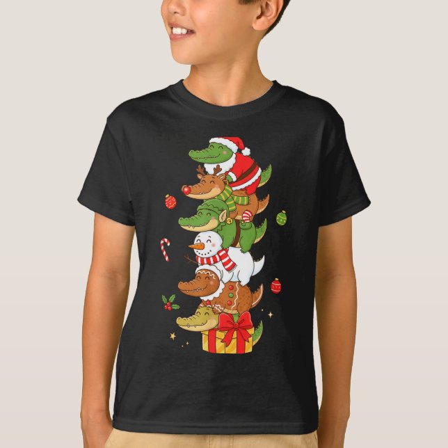 T-shirt Funny Alligator Santa Elf Snowman Christmas Womens (Devant)