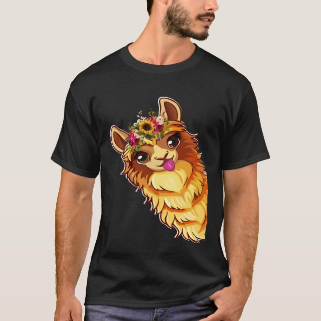T-shirt Funny Alpaca with Flowers Cute Animals for Women G (Devant)