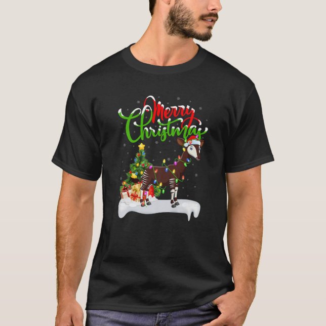 T-shirt Funny Amoureux des animaux Okapi Éclairage de Noël (Devant)
