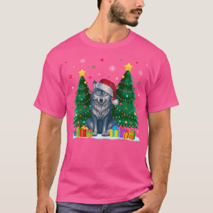 T-shirt Funny Amoureux des animaux Wolf Santa Hat Vilain N
