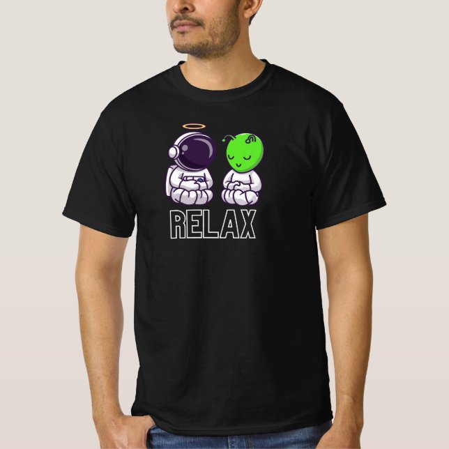 T-shirt Funny And Cute Relax Alien And Astronaut (Devant)