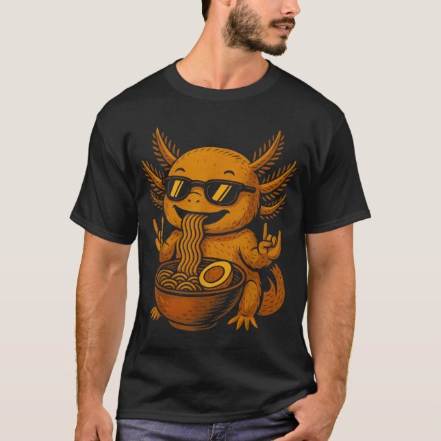 T-shirt Funny Anime Kawaii Axolotl Eating Ramen Graphic Te (Devant)