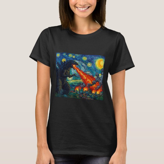T-shirt Funny Art Japanese Monster Kaiju In Van Gogh Starr (Devant)