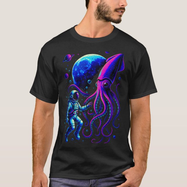T-shirt Funny Astronaut And Squid In Underwater Space With (Devant)
