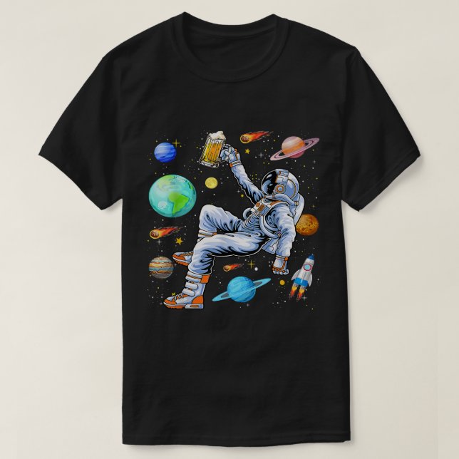 T-shirt Funny Astronaut Boissons Beer In Space Outer Space (Design devant)