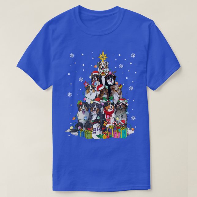 T-shirt Funny Australian Shepherd Dog Christmas Tree Xmas  (Design devant)