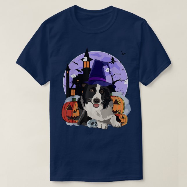 T-shirt Funny Australian Shepherd Dog Halloween Witch Pump (Design devant)