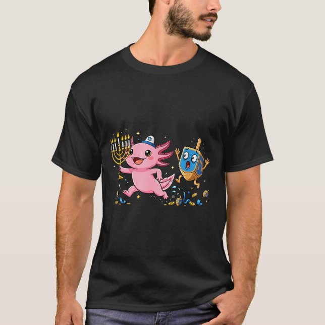 T-shirt Funny Axolotl Dreidel Menorah Hanukkah Kids Womens (Devant)