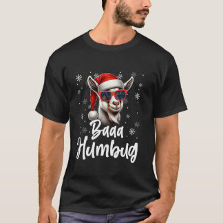 T-shirt Funny Baaa Humbug Santa Hat Chèvre Snowflakes Sung