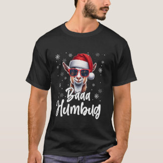 T-shirt Funny Baaa Humbug Santa Hat Chèvre Snowflakes Sung