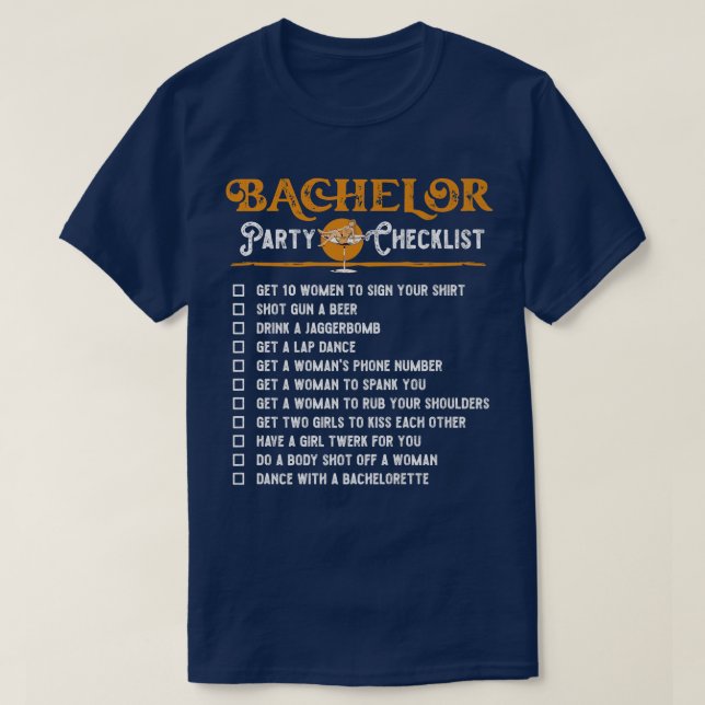 T-shirt Funny Bachelor Party Checlist for Groom On Bachel (Design devant)