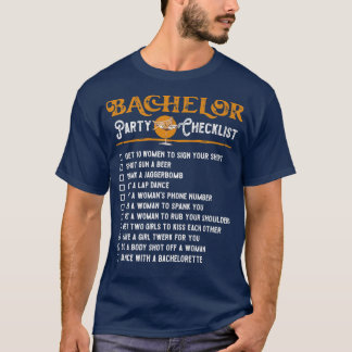 T-shirt Funny Bachelor Party Checlist for Groom On Bachel
