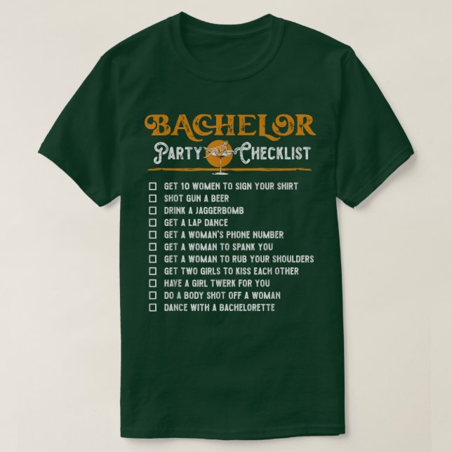 T-shirt Funny Bachelor Party Checlist for Groom On Bachel (Design devant)