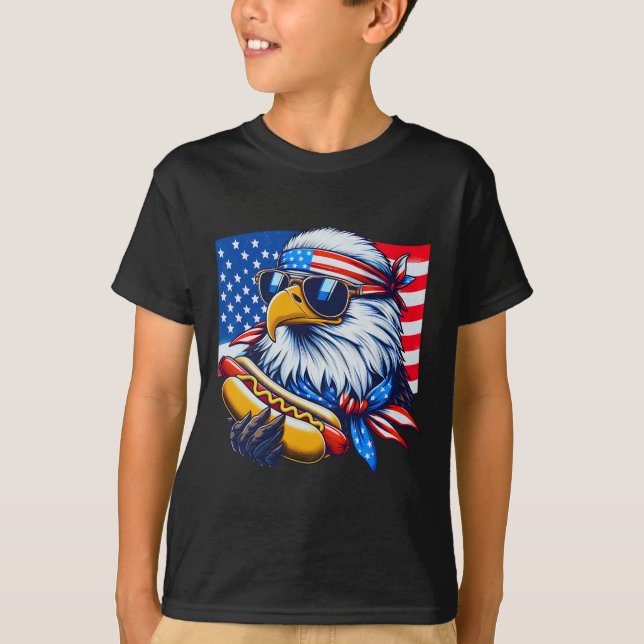 T-shirt Funny Bald Eagle Hotdog American Flag 4th Of July  (Devant)