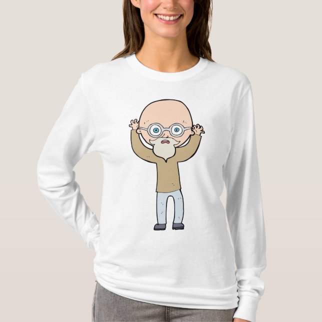 T-shirt Funny Bald Quirky Old Man with Beard (Devant)