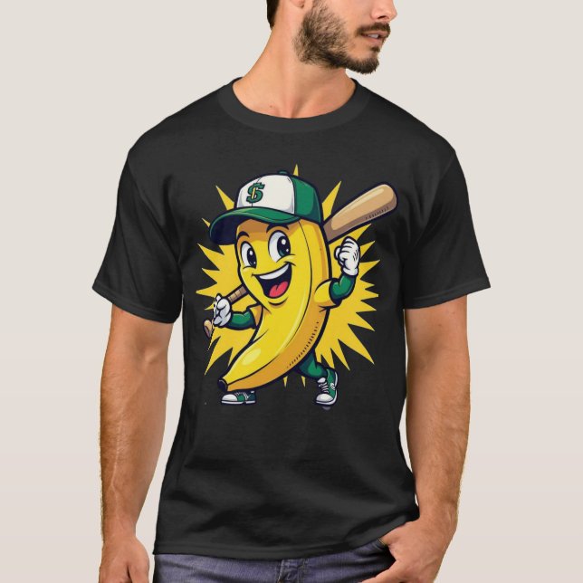 T-shirt Funny Banana Baseball Mascot Logo avec Casquette (Devant)