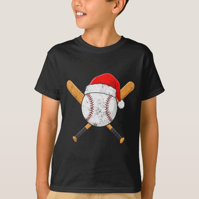 T-shirt Funny Baseball Ball Santa Hat Xmas Pajamas Players (Devant)