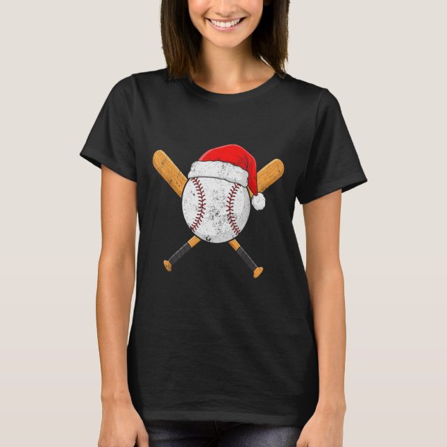 T-shirt Funny Baseball Ball Santa Hat Xmas Pajamas Players (Devant)