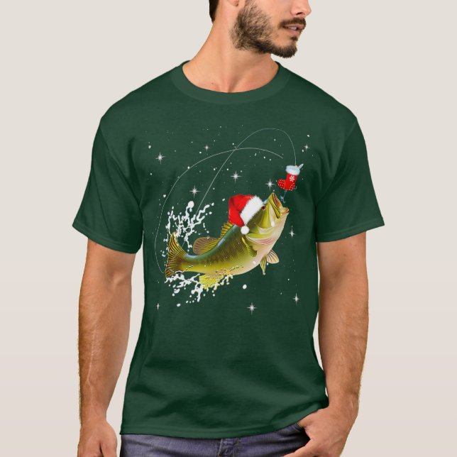 T-shirt Funny Bass Fishing Santa Hat Christmas Pajama (Devant)
