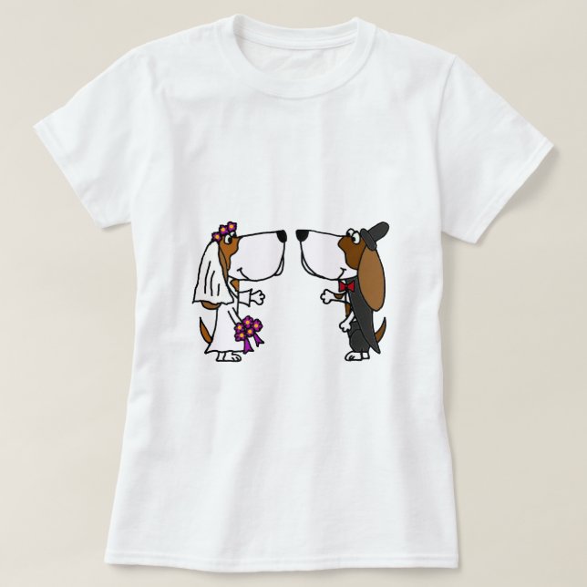 T-shirt Funny Basset Hound Bride et Groom Mariage Art (Design devant)