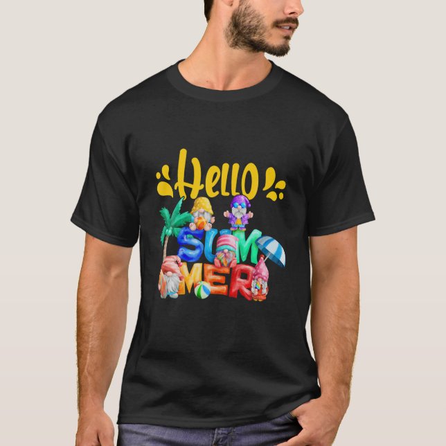T-shirt Funny Beach Gnome Hello Summer Vacances Summer Vib (Devant)