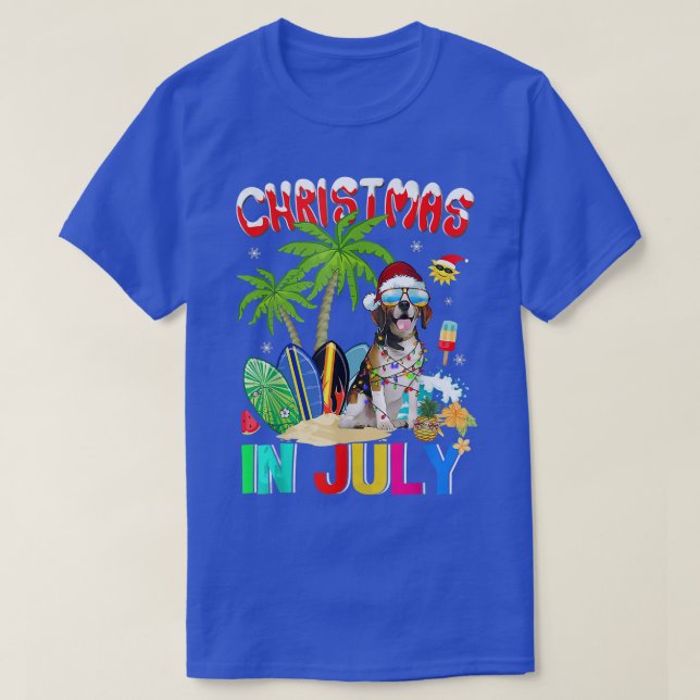 T-shirt Funny Beagles in Santa Hat Sunglasses Christmas In (Design devant)