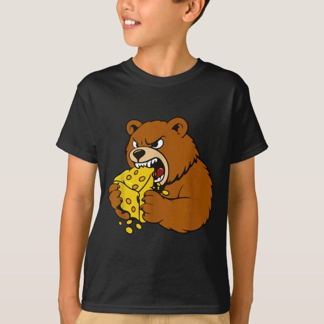 T-shirt Funny Bear Eating Cheese Illustration For Food Lov (Devant)