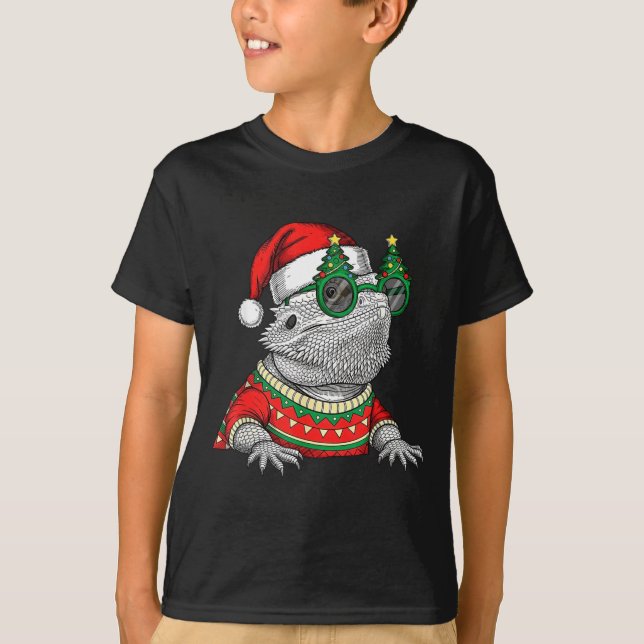 T-shirt Funny Bearded Dragon Santa Hat Christmas  (Devant)