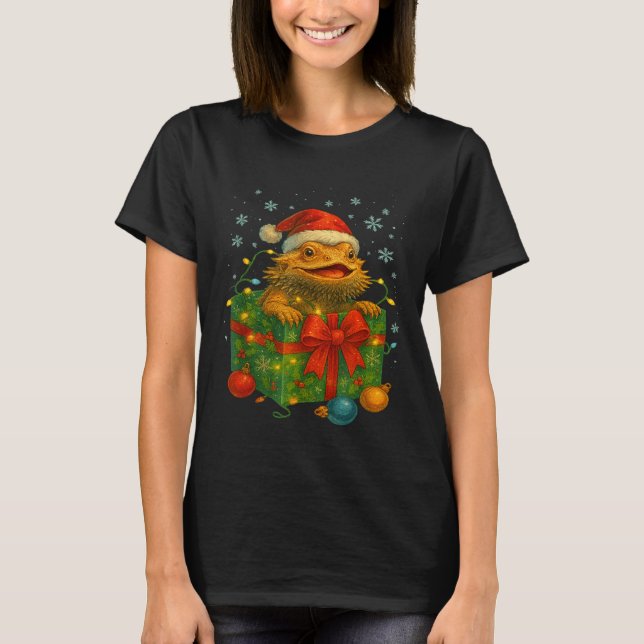 T-shirt Funny Bearded Dragons Santa Christmas Tree Lights  (Devant)