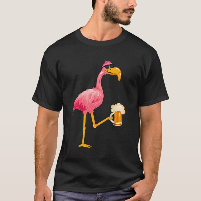 T-shirt Funny Beer and Flamingo Lover - Flamingo Wearing S (Devant)