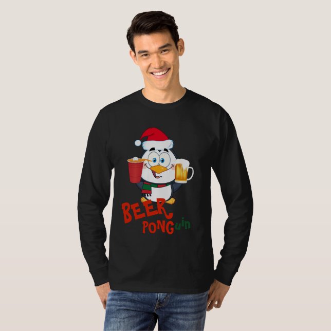 T-shirt FUNNY BEER PONG Penguin Noël (Devant entier)