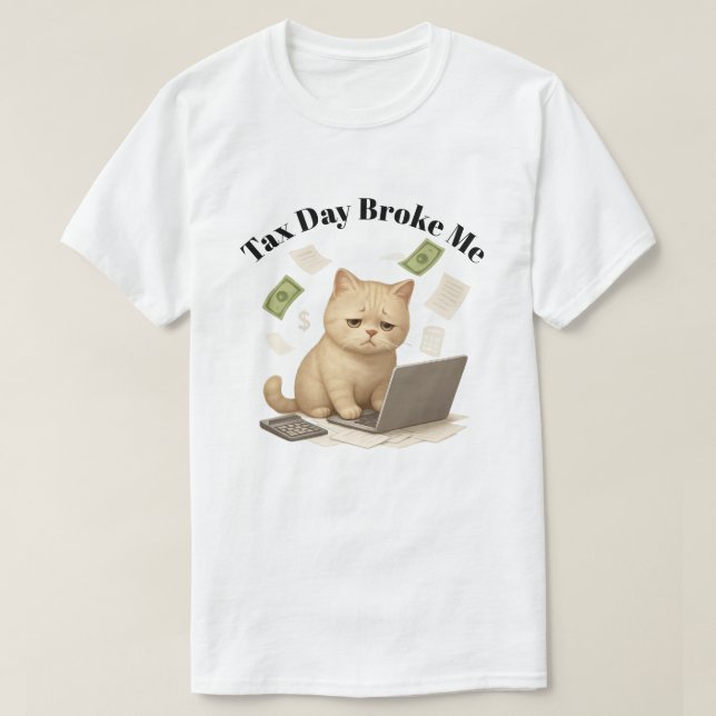 T-shirt Funny Beige Minimal Stressed Cat Tax Day (Design devant)