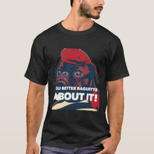 T-shirt Funny béret français baguette pugCadeau pour amate