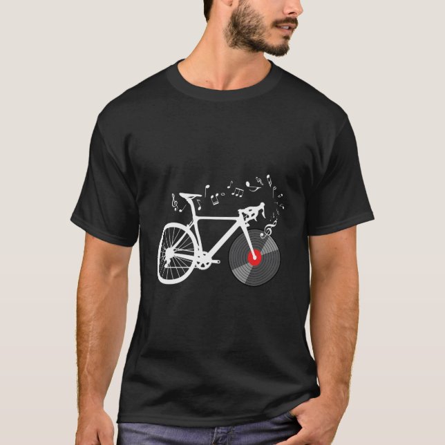 T-shirt Funny Bicycle Vinyl Record Player Musique Notes Ca (Devant)
