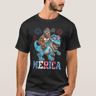T-shirt Funny Bigfoot équitation Dinosaur Merica Fireworks