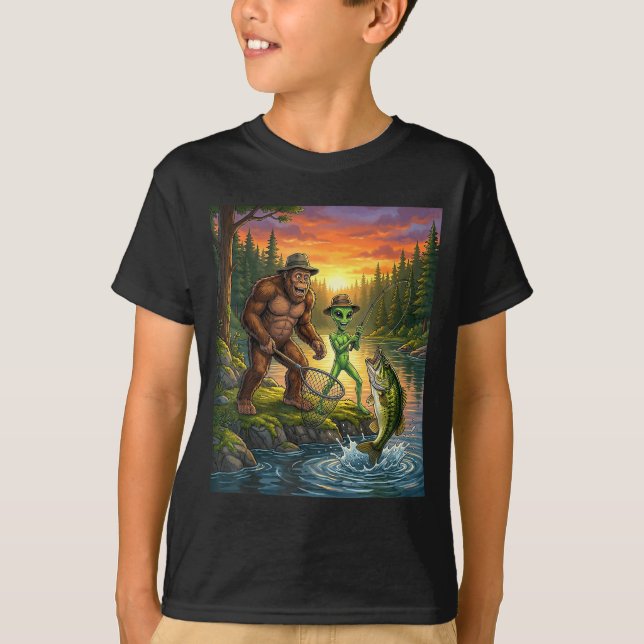 T-shirt Funny Bigfoot Fishing Mens Alien Sasquatch Fishing (Devant)