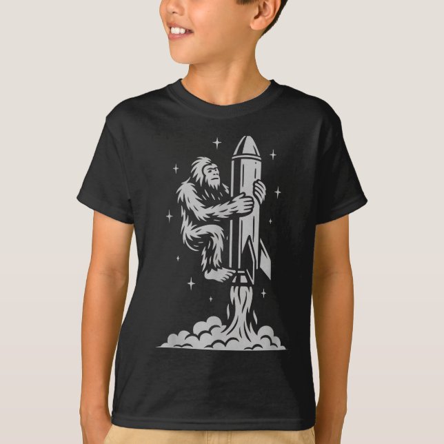 T-shirt Funny Bigfoot Flying Into Space With Stars And Cos (Devant)
