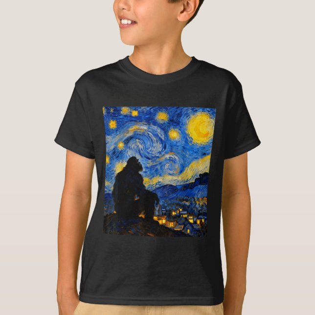 T-shirt Funny Bigfoot Graphic Van Gogh Style Sasquatch Sta (Devant)
