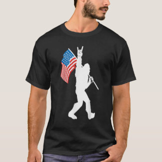 T-shirt Funny Bigfoot Rock et Roll USA Drapeau pour Sasqua