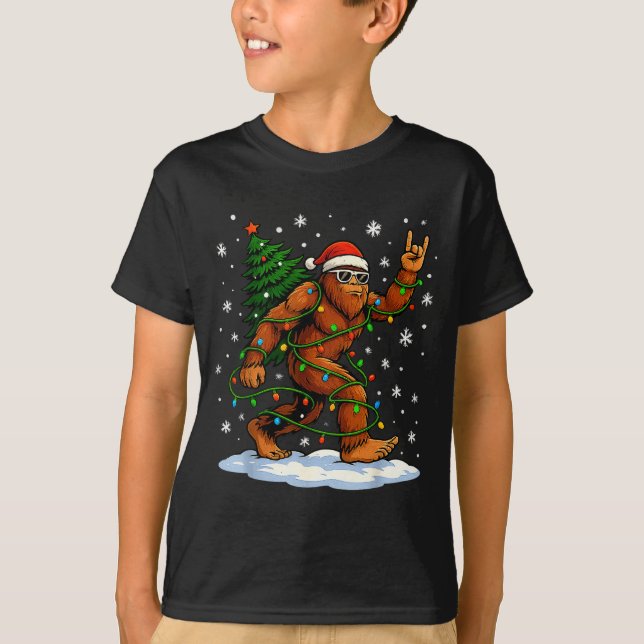 T-shirt Funny Bigfoot Rock On Christmas Lights Snow Holida (Devant)