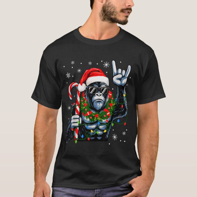 T-shirt Funny Bigfoot Rock On Pajamas Pjs Christmas Xmas M (Devant)